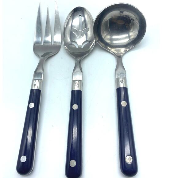 VINTAGE - Mardi Gras Washington Forge Korea Stainless Steel serve set Blue ‎ 3pc - Picture 1 of 5